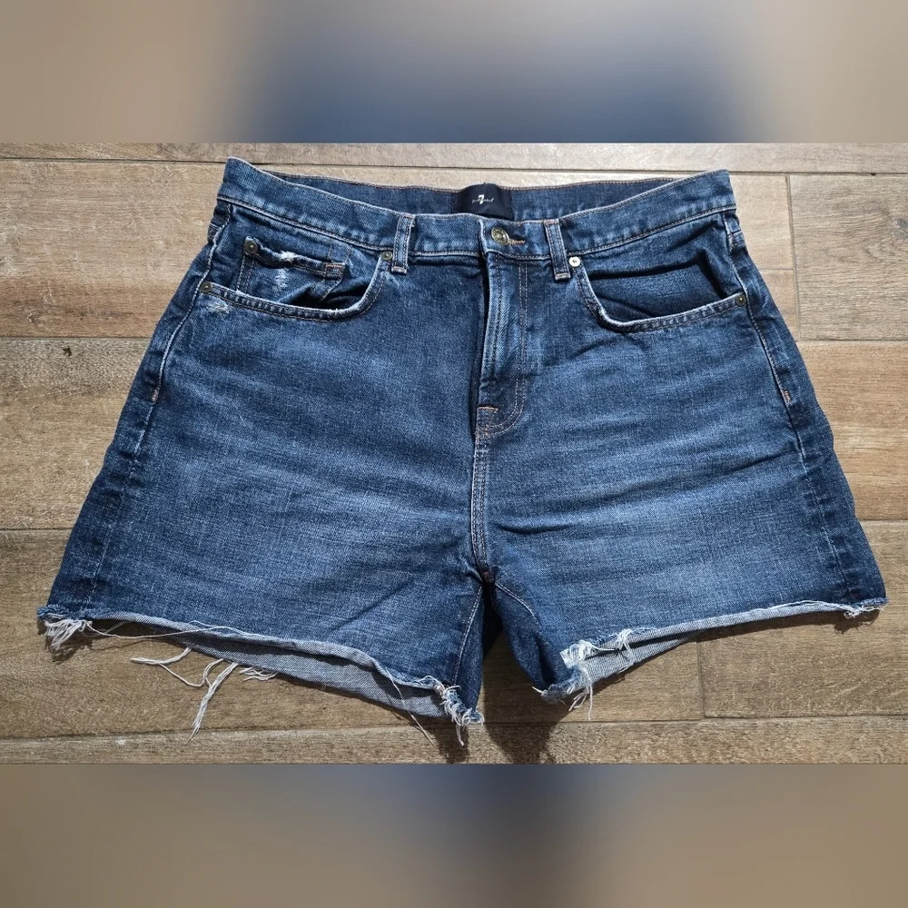 7 For All Mankind Dojo Monroe Blue Long Jean Baggy Shorts Size 30